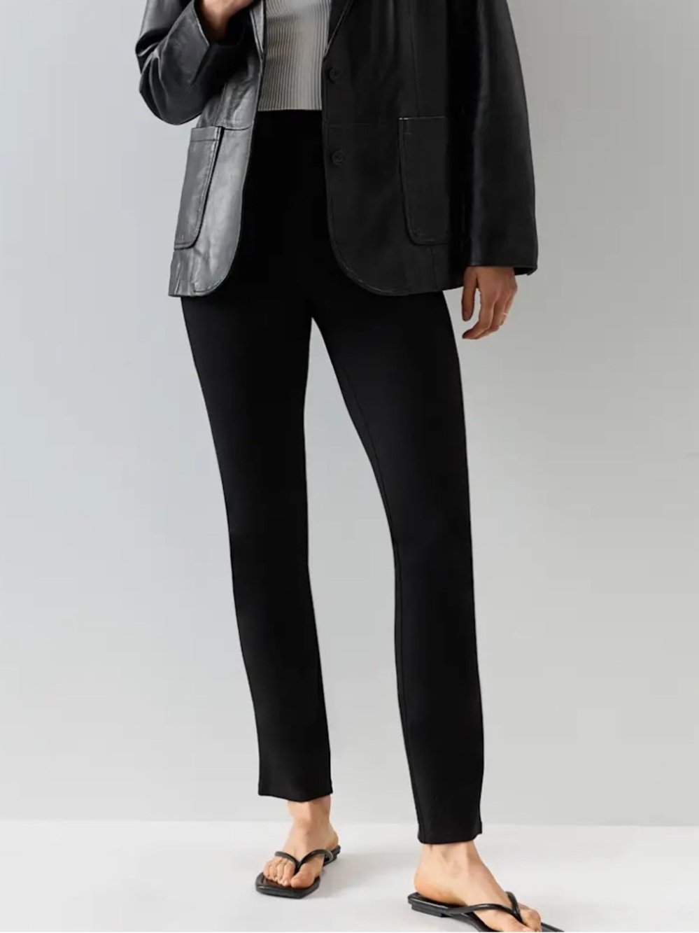 Quince Black Ultra-Stretch Ponte Straight Leg Pants Size Medium
